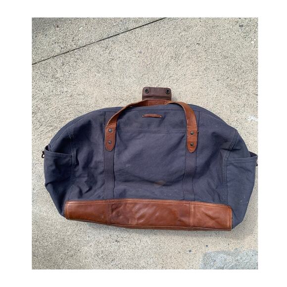 Lucky Brand Collectibles Canvas Leather Duffel Bag Navy canvas and Brown leather - Picture 1 of 5